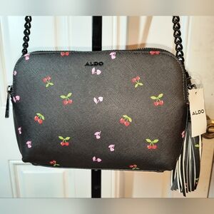 NWT ALDO Black, Pink & Red Cherry Hearts Crossbody Bag/Purse